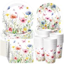 Conjunto de decorações de festa Ziliny Wildflower com pratos, guardanapos e copos