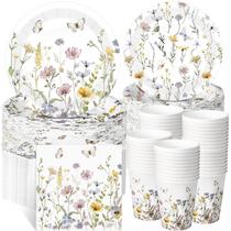 Conjunto de decorações de festa Ziliny Wildflower com pratos, guardanapos e copos