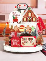 Conjunto De Decorações De Natal Em Madeira Rústica Com 12 Peças, Bandeja Em Camadas, Papai Noel,