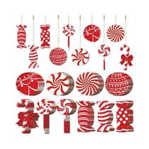 Conjunto De Decorações De Natal Em Madeira Vermelha Com 20 Peças Para Árvore, Lareira, Janela E