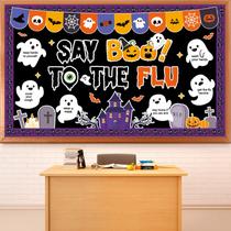 Conjunto de decorações de quadro de avisos para conscientização sobre a gripe fantasma de Halloween Conjunto de decorações de quadro de avisos para conscientização sobre a gripe fantasma de Halloween