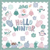 Conjunto de decorações de quadro de avisos Pasimy Hello Winter com 73 unidades