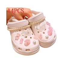 Conjunto De Decorações Para Sapatos Com Laço De Borboleta E Pérolas, 12-14 Peças, Acessórios DIY