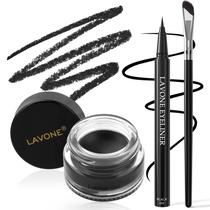 Conjunto de delineador de olhos LAVONE Waterproof com lápis líquido e gel + pincel