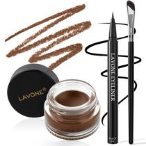 Conjunto de delineador de olhos LAVONE Waterproof com lápis líquido e gel + pincel