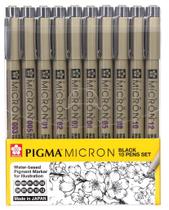Conjunto de desenho Sakura Pigma Micron Fineliner Pigma Micron, 10 unidades de tinta preta Conjunto de desenho Sakura Pigma Micron Fineliner Pigma Micron, 10 unidades de tinta preta