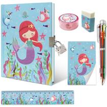 Conjunto de diário GINMLYDA Mermaid Girls com cadeado, caneta e acessórios