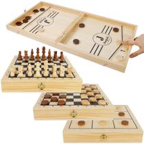 Conjunto de discos Fast Sling de madeira Juegoal 4 em 1 para jogos de tabuleiro com xadrez