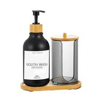 Conjunto De Dispensador De Enxaguante Bucal Recarregável De 16Oz Com Tampa De Bambu, Bandeja E