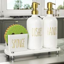 Conjunto de Dispensadores de Sabão Cisily para Cozinha com Suporte para Esponja