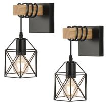 Conjunto de Dois Arandelas Plug-in para Parede, Iluminação Rústica de Fazenda, Luminárias Pretas para Banheiro com Cúpula de Gaiola de Metal, Lâmpada Rústica de Madeira para Corredor, Sala, Espelho, Quarto Conjunto de Dois Arandelas Plug-in para Parede, Iluminação Rústica de Fazenda, Luminárias Pretas para Banheiro com Cúpula de Gaiola de Metal, Lâmpada Rústica de Madeira para Corredor, Sala, Espelho, Quarto