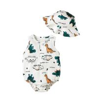 Conjunto De Dois Peças Para Bebês Com Estampa De Dinossauro, Macacão Sem Mangas Respirável Para Conjunto De Dois Peças Para Bebês Com Estampa De Dinossauro, Macacão Sem Mangas Respirável Para