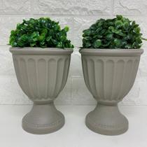 Conjunto de dois vasos na cor cinza com planta