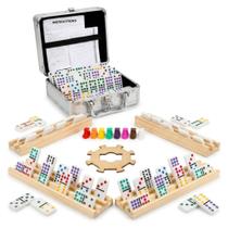 Conjunto de Dominó Playbees Duplo 12 com Bandejas de Madeira e Estojo Conjunto de Dominó Playbees Duplo 12 com Bandejas de Madeira e Estojo