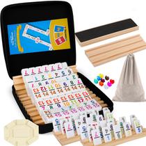 Conjunto de dominós Mexican Train Doreimi Double 15 com 8 suportes