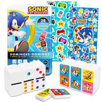 Conjunto de dominós Sonic the Hedgehog com jogo de tabuleiro e adesivos Conjunto de dominós Sonic the Hedgehog com jogo de tabuleiro e adesivos