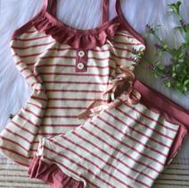 Conjunto de dormir listrado branco com rosa