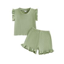 Conjunto de duas blusas e shorts com babados de abóbora e roupas para meninas Conjunto de duas blusas e shorts com babados de abóbora e roupas para meninas