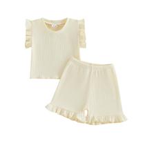 Conjunto de duas blusas e shorts com babados de abóbora e roupas para meninas Conjunto de duas blusas e shorts com babados de abóbora e roupas para meninas