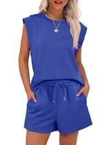 Conjunto de duas peças ANRABESS para mulheres 2025, verão, azul royal