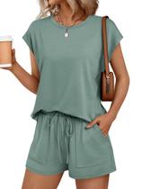 Conjunto de duas peças AUTOMET Womens Lounge Summer Outfits 2025 Green Conjunto de duas peças AUTOMET Womens Lounge Summer Outfits 2025 Green