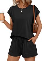 Conjunto de duas peças AUTOMET Womens Lounge Summer Outfits Black Conjunto de duas peças AUTOMET Womens Lounge Summer Outfits Black