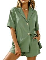 Conjunto de duas peças: camisa feminina com botões APAFES, shorts verdes Conjunto de duas peças: camisa feminina com botões APAFES, shorts verdes