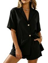 Conjunto de duas peças: camisa feminina de botões APAFES com shorts Conjunto de duas peças: camisa feminina de botões APAFES com shorts