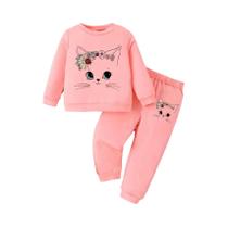 Conjunto De Duas Peças Com Estampa De Gato Para Bebês Meninas, Manga Comprida, Primavera E Outono, Conjunto De Duas Peças Com Estampa De Gato Para Bebês Meninas, Manga Comprida, Primavera E Outono,