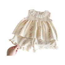 Conjunto De Duas Peças Com Vestido De Princesa Sem Mangas E Calça Com Estampa Floral De Verão Para