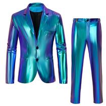 Conjunto de duas peças Costume BONGZUO Shiny Slim de duas peças Disco dos anos 70 para homens