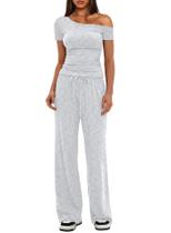 Conjunto de duas peças Darong Summer Outfits for Women 9083A branco e cinza Conjunto de duas peças Darong Summer Outfits for Women 9083A branco e cinza