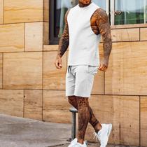 Conjunto De Duas Peças De Colete E Shorts Masculino Casual Sem Mangas De Cor Sólida Roupa Esportiva