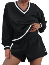 Conjunto de duas peças de moletom e shorts femininos Fisoew Conjunto de duas peças de moletom e shorts femininos Fisoew