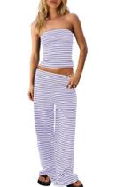 Conjunto de duas peças de roupa feminina listrada para o lounge de verão da Panadila