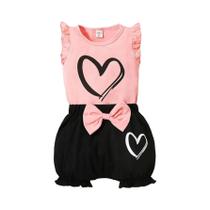 Conjunto De Duas Peças De Verão Para Bebês Meninas, Macacão Triangular Com Estampa De Amor, Shorts Conjunto De Duas Peças De Verão Para Bebês Meninas, Macacão Triangular Com Estampa De Amor, Shorts