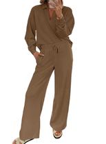 Conjunto de duas peças EVALESS, outono de 2024, moletom e calça com decote em V Conjunto de duas peças EVALESS, outono de 2024, moletom e calça com decote em V