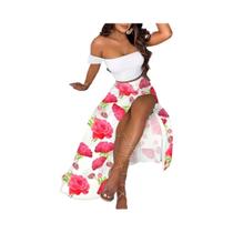 Conjunto De Duas Peças Feminino Boêmio Com Top Sem Alças, Elástico, Estampa De Penas E Saia De - NONE