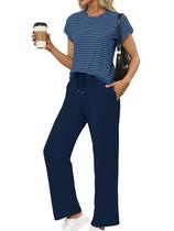 Conjunto de duas peças Glamaker para mulheres Summer Lounge Blue Navy L