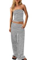 Conjunto de duas peças Panadila, blusa e calça femininas listradas Sailor Tube Conjunto de duas peças Panadila, blusa e calça femininas listradas Sailor Tube