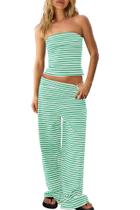 Conjunto de duas peças Panadila feminino listrado verde verão (S)