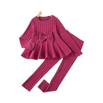 Conjunto De Duas Peças Para Meninas Outono Blusa De Manga Longa Com Laço Calças Simples Estilo Doce