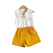 Conjunto De Duas Peças Para Meninas, Primavera/verão, Top Sem Mangas Com Gola De Boneca E Shorts Conjunto De Duas Peças Para Meninas, Primavera/verão, Top Sem Mangas Com Gola De Boneca E Shorts