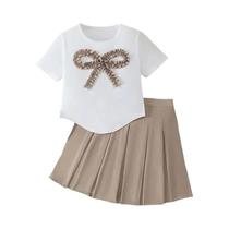 Conjunto De Duas Peças Primavera Verão Para Mulheres E Crianças, Top Com Laço Tridimensional E Saia Conjunto De Duas Peças Primavera Verão Para Mulheres E Crianças, Top Com Laço Tridimensional E Saia