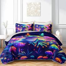 Conjunto de edredões AILONEN Cartoon Mushroom Frog Queen Size azul marinho Conjunto de edredões AILONEN Cartoon Mushroom Frog Queen Size azul marinho