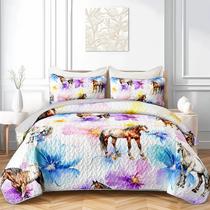 Conjunto de edredões AILONEN Horse Quillt Blue Purple Flower em tamanho real Conjunto de edredões AILONEN Horse Quillt Blue Purple Flower em tamanho real