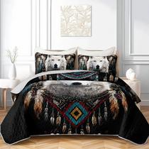 Conjunto de edredões AILONEN Wolf Dreamcatcher em tamanho real com 2 fronhas Conjunto de edredões AILONEN Wolf Dreamcatcher em tamanho real com 2 fronhas