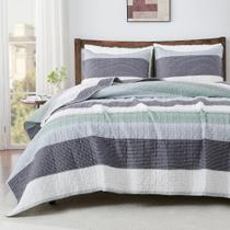 Conjunto de edredões Andency Stripe Queen Blue/Grey Patchwork 3 peças Conjunto de edredões Andency Stripe Queen Blue/Grey Patchwork 3 peças