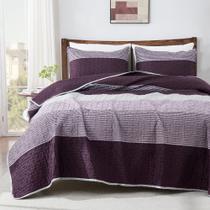 Conjunto de edredões Andency Stripe Queen Purple/Grey Microfiber 3 peças