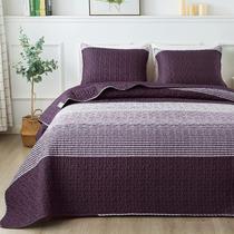 Conjunto de edredões Andency Stripe Queen Size roxo e cinza, 3 peças